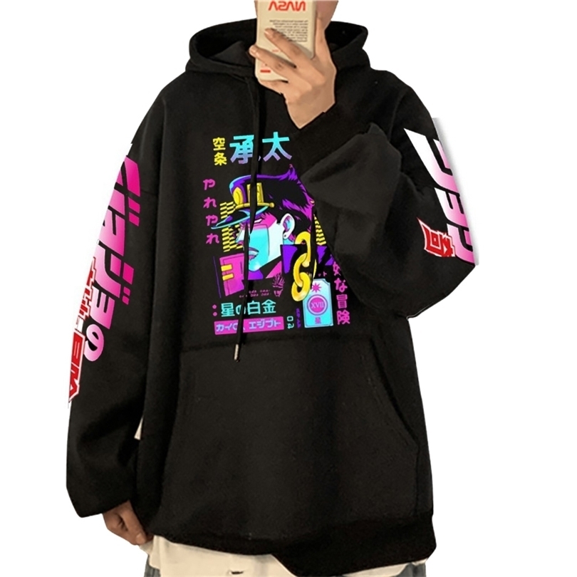 

Anime JoJo's Bizarre Adventure Printed Hoodies Hip Hop Sweatshirts Long Sleeve Pullover Loose Print Streetwear for Men and Women 211110, Pink