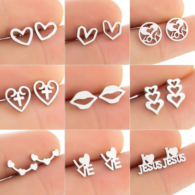 

Stud Fashion Shiny Version Of The 2021 Earrings Simple Stainless Steel Love Exaggeration Lover's Gift, Golden;silver