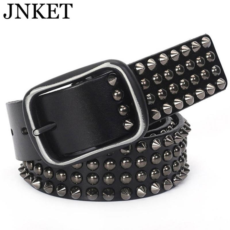 

Belts JNKET Punk Rock Studded Belt Men Cowhide Cinturon Pin Buckle Jean, Black