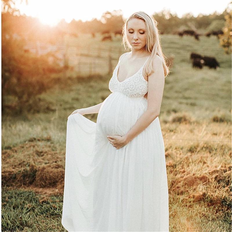 

Maternity Dresses Summer Backless For Po Shoot Slip Strap Chiffon Pregnancy Pography Outfit Long, White