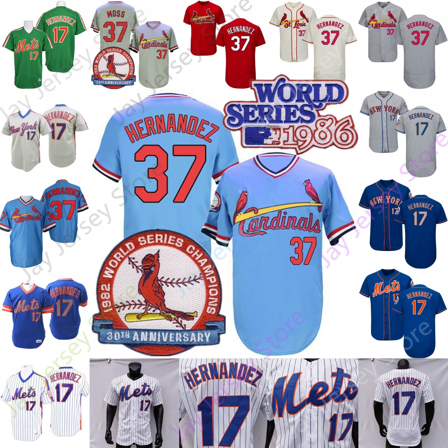 

Keith Hernandez Jersey Vintage 1986 WS 37 Blue MN Whtie Pinstripe Cream Green Red Orange Player