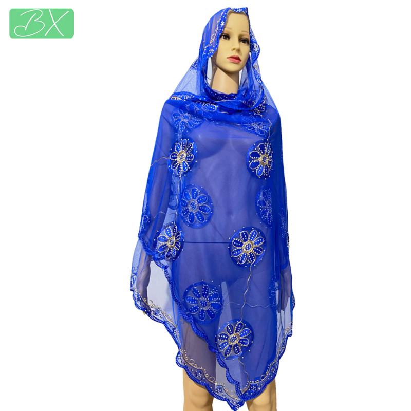 

African Women's Scarf 200 * 100cm Net Embroidery Wrap Head Hiajabs Muslim Fashion Diamond Outdoor 149 Scarves, Blue;gray