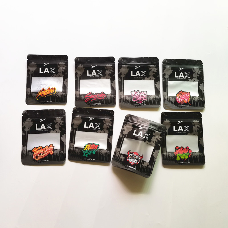 

High Quality 3.5 g LAX bag Matte Black Pouch Frosted Stand Up Aluminum Foil Zip Lock With Window Flower Bags In stock
