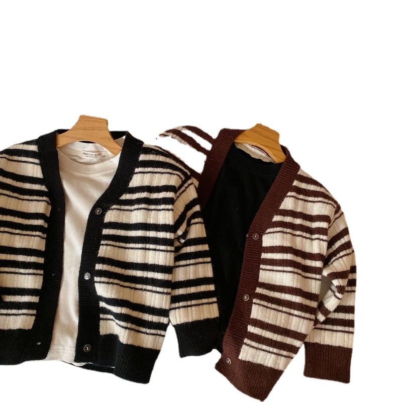 

Jackets Autumn Kids Boys Girls Sweater Coat Striped Long Sleeves Cardigan Children Knitting Casual Clothes, Blue;gray