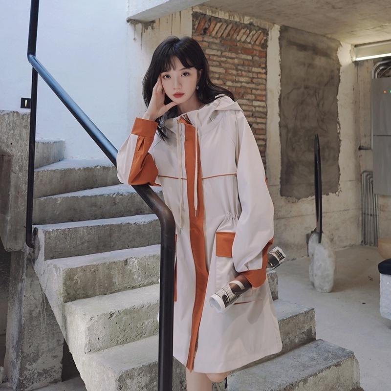 

Women's Trench Coats Spot Goods Main Promotion 2021autumn Clothing Stitching Hooded Work Clothes Style Coat-k., Tan;black