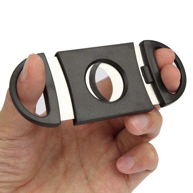 

Plastic Stainless Steel Cigar Cutter Pocket Small Double Blades Scissors Black Tobacco Cigars Knife Smoking Accessories Tool