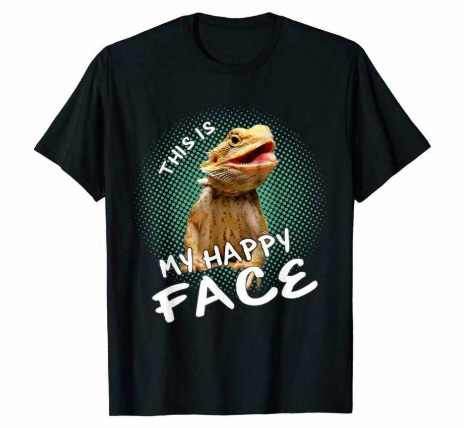 

R1 This Is My Happy Face Bearded Dragon Lizard Animal Lover Funny Black T-shirt, White;black