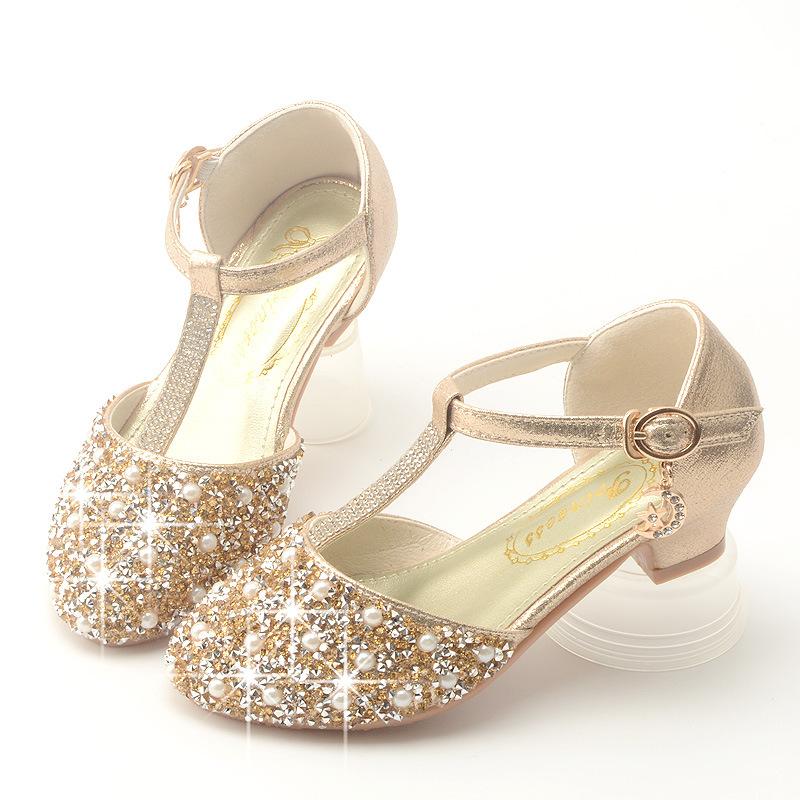 

Sandals High Heels Girls Princess Shoes Summer Dance Dress Heel Gold Glitter Little Child Shoe Girl Sandal, Gold sandal