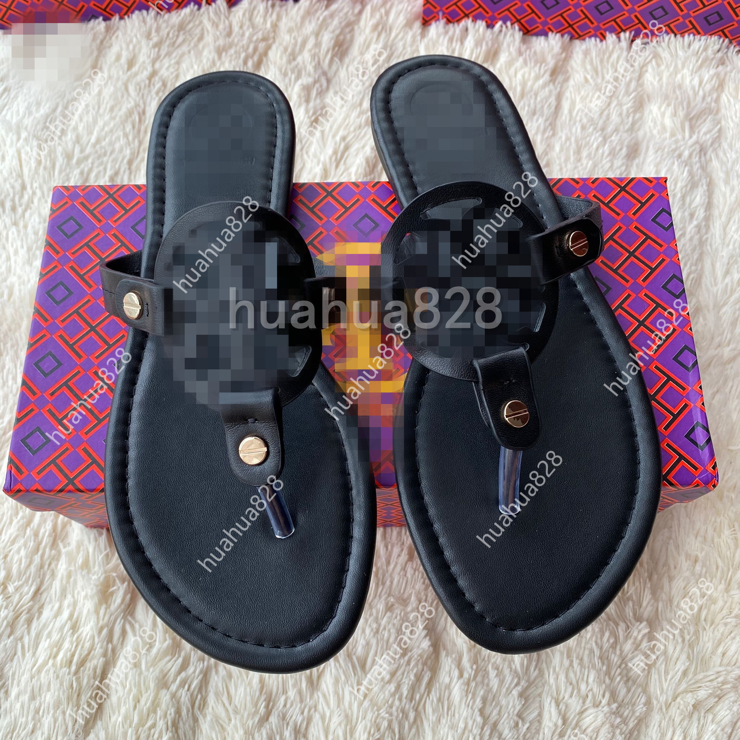 

Luxury Designer Women Sandals Flat Heel Slippers Sandal Girl Shoes Rainbow Candy Color Lady Flip Flops with Box 35-43, Black