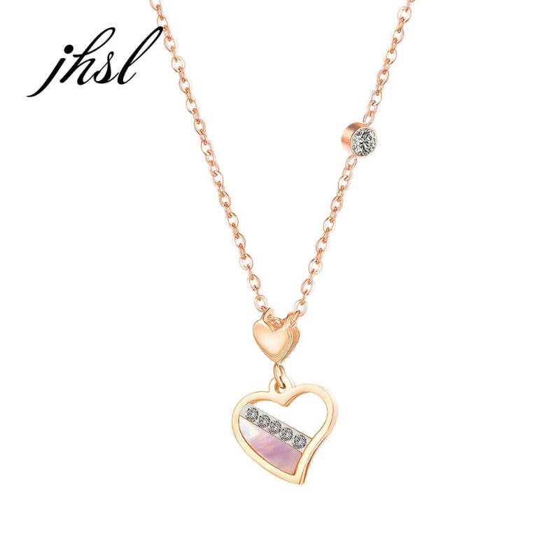 

Pendant Necklaces JHSL Fashion Jewelry Children Girl's Statement Cubic Zircon Heart Pendants For Women Stainless Steel Chain