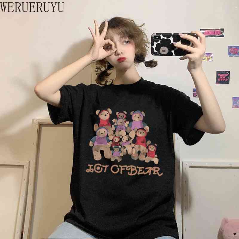 

WERUERUYU Harajuku Black And White Design Print Short-Sleeved T-Shirt Chic Large Size Loose O-Neck Casual Female T-Shirt 210608, Photo color