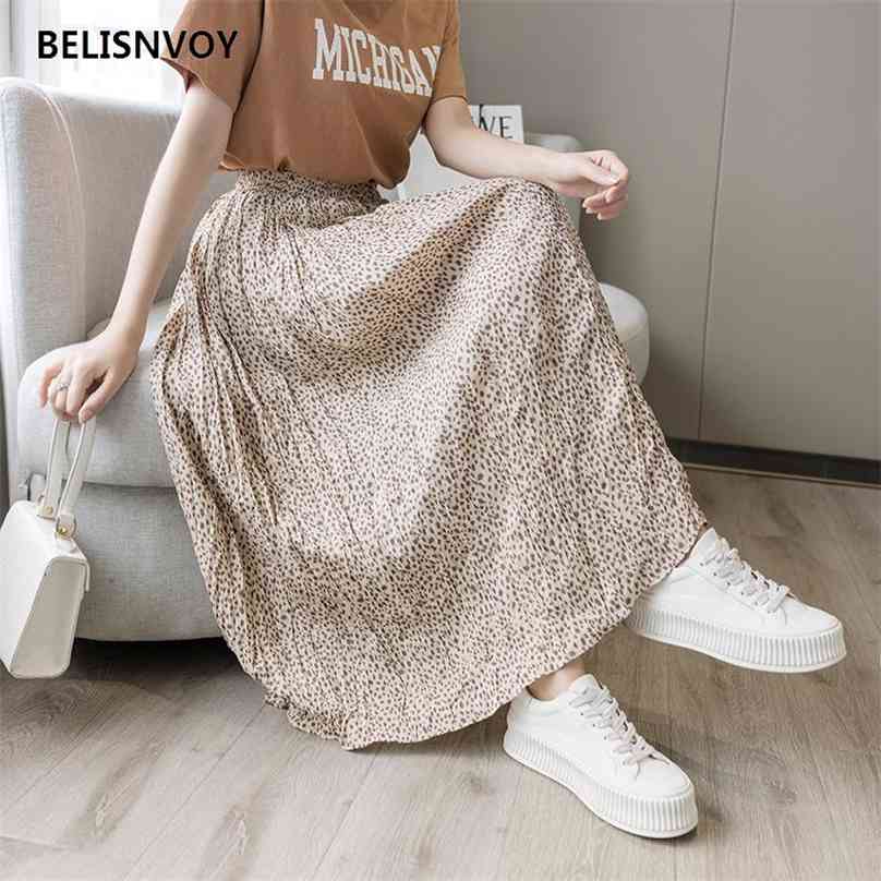 

Summer Fashion Folds Over The Knee Beach Skirt Sweet Retro Midi-length Floral Printed Vintage For Womens Pleated 210520, Photo color 1