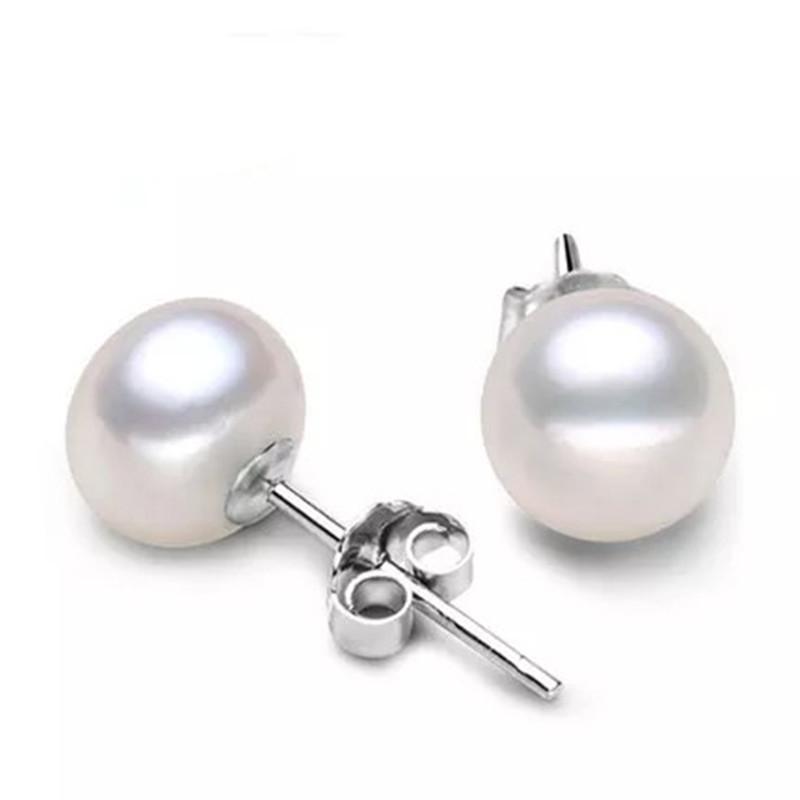 

Stud Natural Freshwater Pearl Earrings For Women Girls Romantic Cute Jewerly 2021 Trendy 6mm 8mm 10mm Accessories, Golden;silver