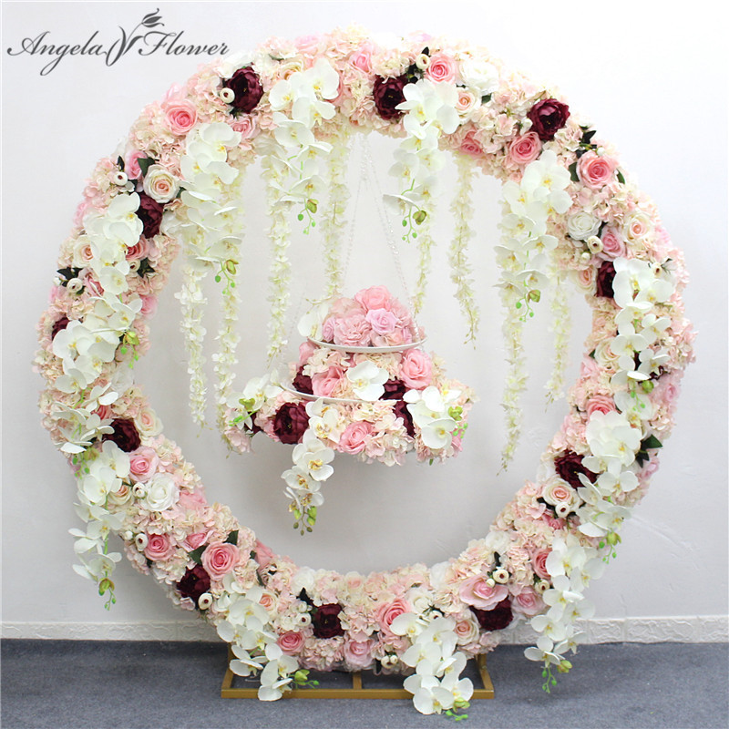 

Decorative Flowers 1m/2m artificial orchid flower runner decor party wedding backdrop iron arch stand road lead wisteria rose peony row A0526, 02 red a