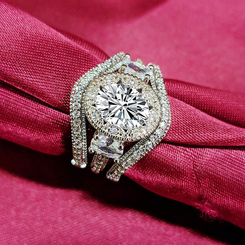 

Cluster Rings 2021 Luxury Oval 925 Sterling Silver Wedding Ring Set For Women Lady Anniversary Gift Drop Moonso R5077X