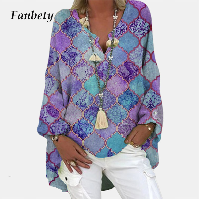 

Casual Daisy Print Linen Cotton Blouse Women Autumn V Neck Long Sleeve Blouse Shirt Lady Loose Blusa Pullove Tops Plus Size 5XL, 01 black