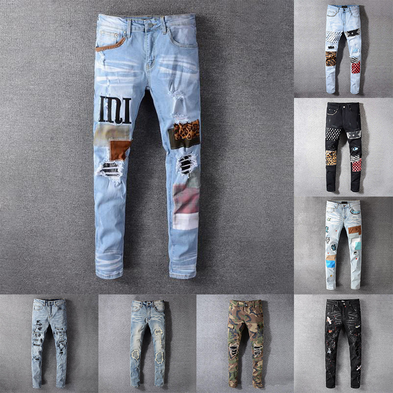 

21ss Mens Womens Designers Jeans Distressed Ripped Biker Slim Straight Denim For Men s Print Army Fashion Mans Skinny Pants 2021, Blue