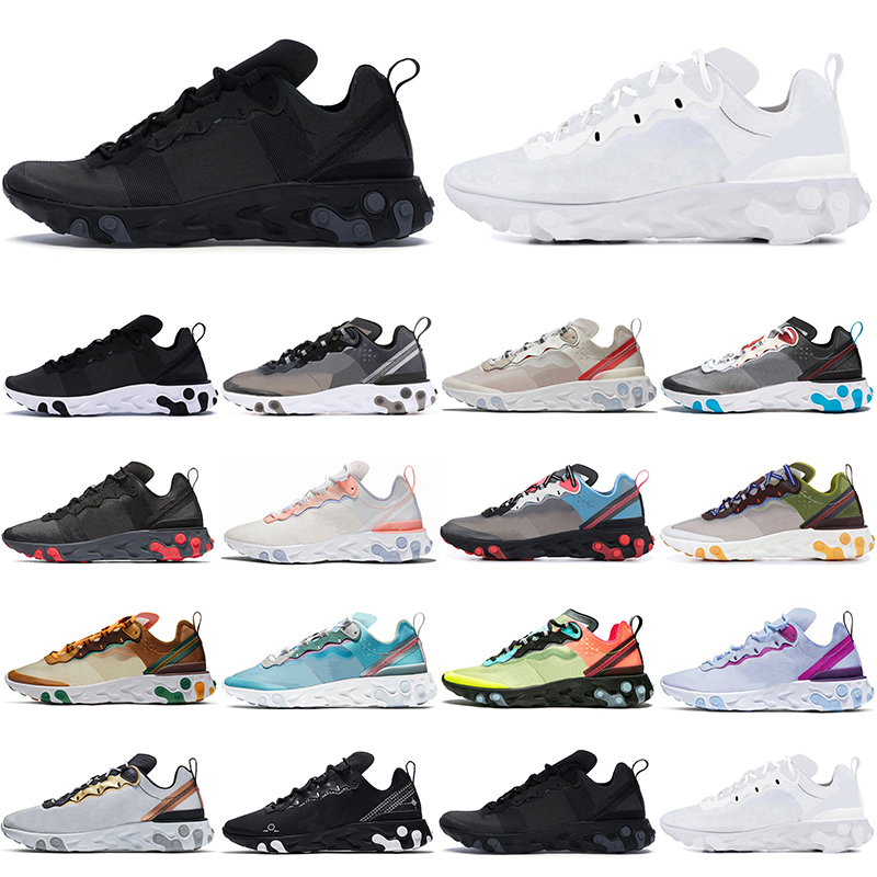 

new classic original element 55 87 react running Triple Black white Anthracite Sail Dark Grey Solar Red pale pink Moss Orange Peel Royal Tint Volt Racer purple cool, 55 pale pink