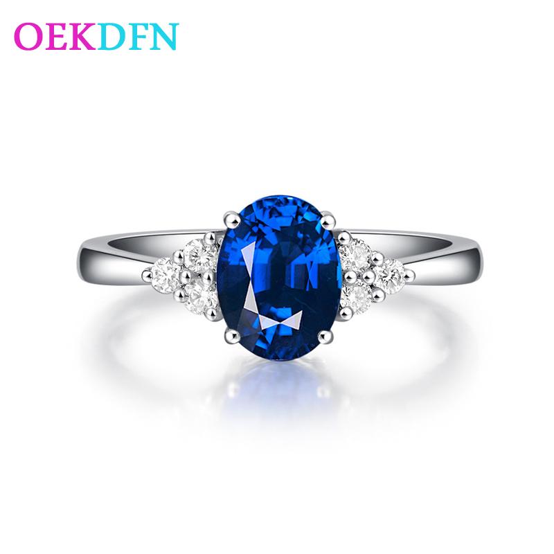 

Cluster Rings OEKDFN Classic 925 Sterling Silver Ring Luxury Oval Sapphire Gemstone Wedding Engagement Women Fine Jewelry Finger Bands, Golden;silver