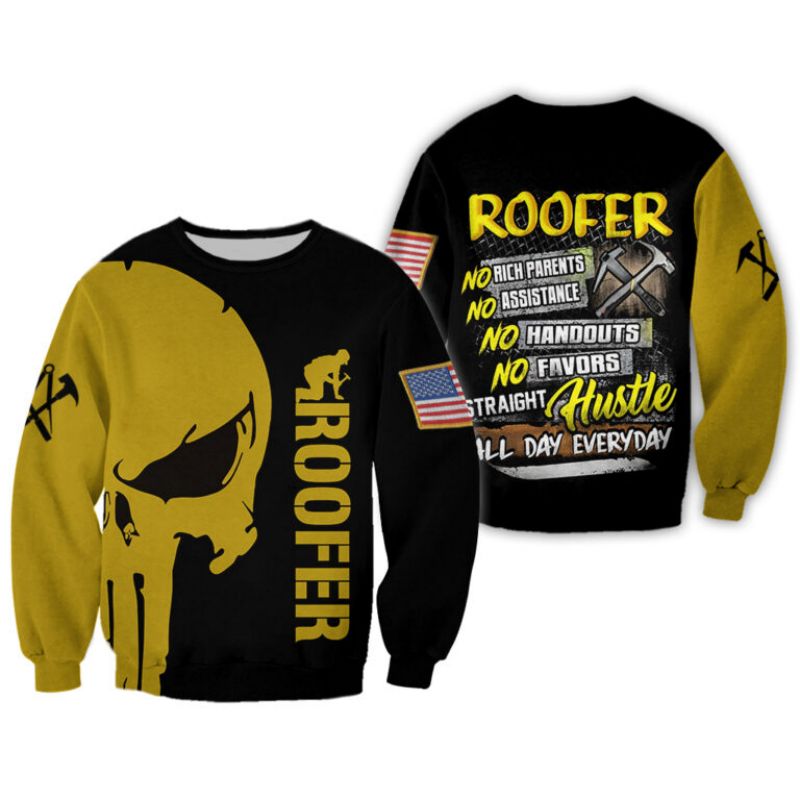 

ROOFER pattern men's 3D printing hoodie visual impact party top punk goth round neck high quality American sweatshirt hoodie, Black