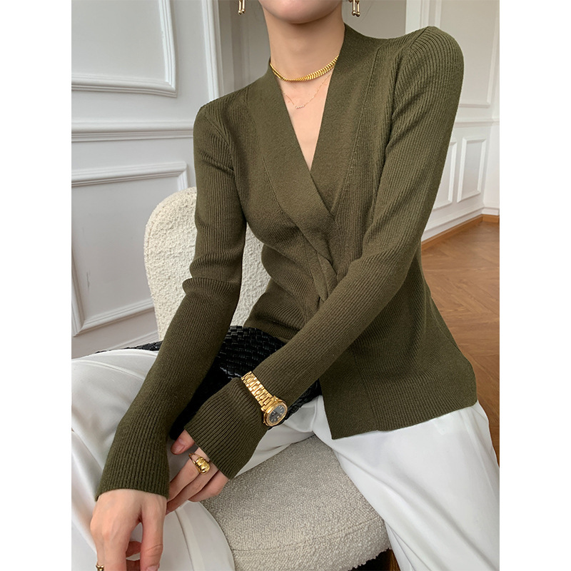 

Women' Sweaters Green mesh sweater of the army winter with v-neck cleavage female fine tuning long sleeve fashion warm woman  XS8U, 1# shoe box