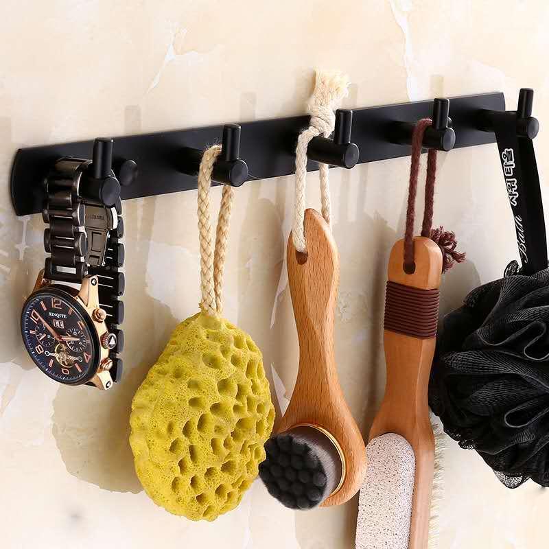 

Robe Hooks Matte Black Stainless Steel Clothes Kitchen Hook Simple Row Of Living Room Wall Hanging Door Rear For Cap Coat