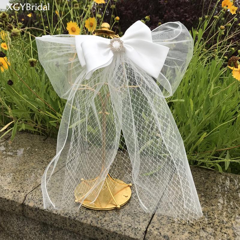 

Headpieces 2021 Arrival Wedding Accessories Bridal Headwear Tocado Novia Bow-Knot Beading Multi-layer Pograph Simple Net Yarn