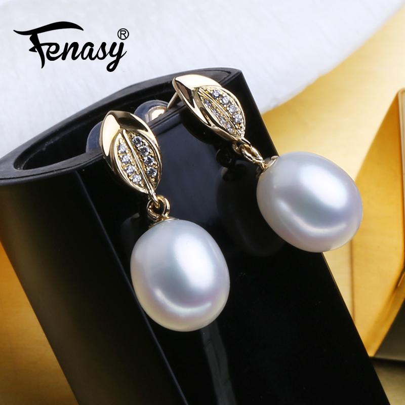

Dangle & Chandelier FENASY 18k Gold Drop Earrings Natural Freshwater Pearl For Women Yellow Au750 Wedding Engagement Jewelry, Silver
