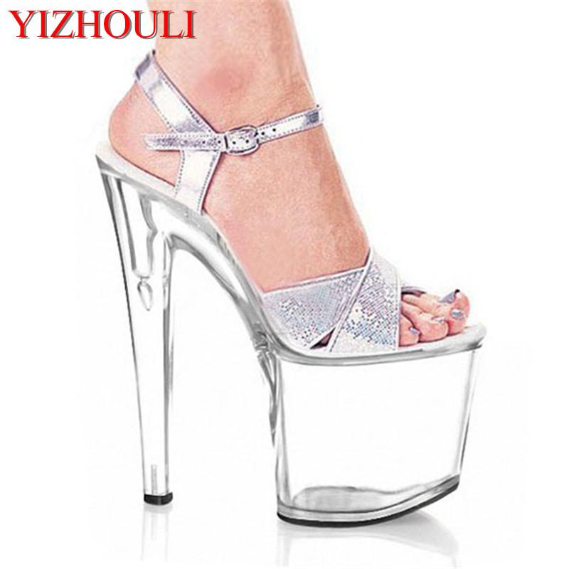 

Glitter Bright Look Sexy Sandals Necessary 20cm Thick Bottom Heels Catwalk Shows Interest Colourful Shoes Dress, Black