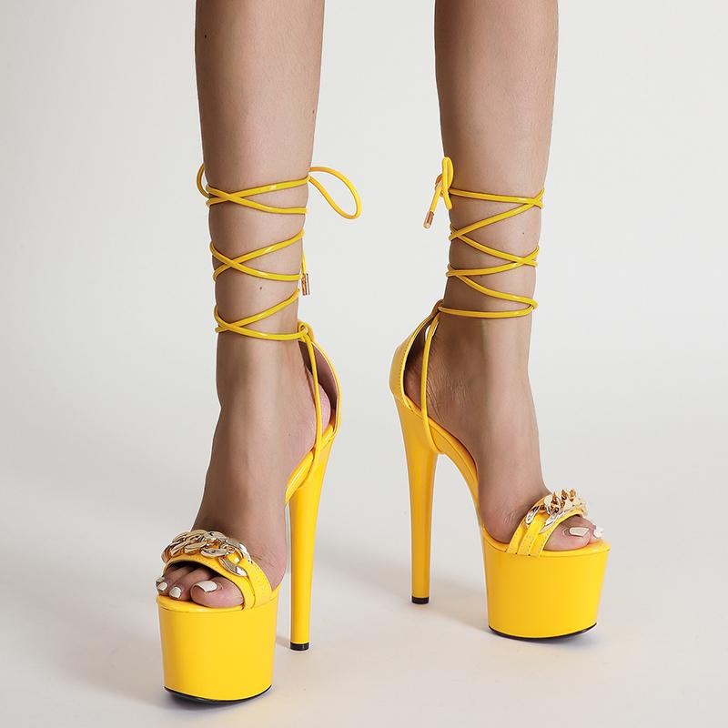 

Dress Shoes 17cm Black Sexy Cross Strappy Ankle High Heel Sandals Punk Gold Chain Summer Platform Gladiator Schoenen Vrouw, White