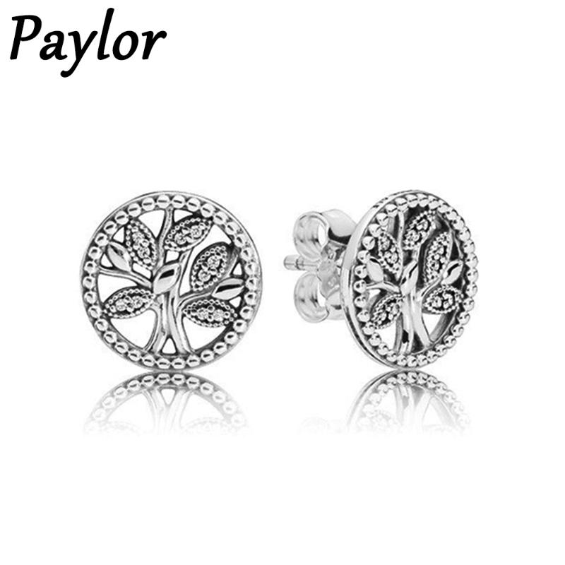 

Stud Paylor 2021 Retro Hollow Peace Tree Earring Jewelry Silver Color Of Life Earrings For Women's Wedding Gift, Golden;silver