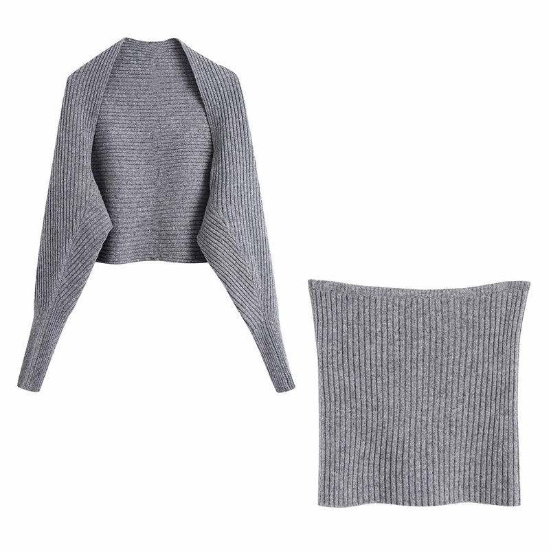 

women cardigans with knitted strap fashion knit sweater off-shoulder stand collar tops 210524, Gray