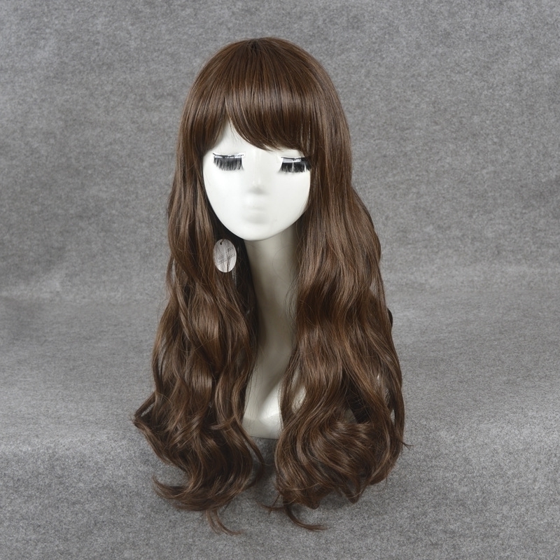 

dark brown fashion Daily pear flower long roll Cosplay high temperature silk wig head cover, Ombre color