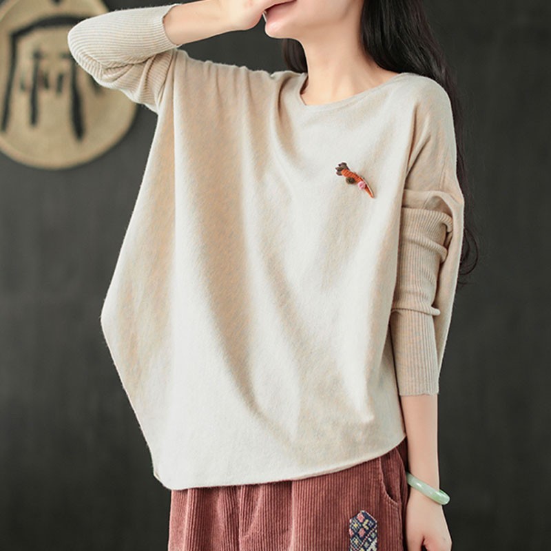 

Johnature Fashion Style Pullovers O-neck Irregular Long Sleeve Knitted Sweater Autumn Retro All-match Women Knitwear 210521, Purple