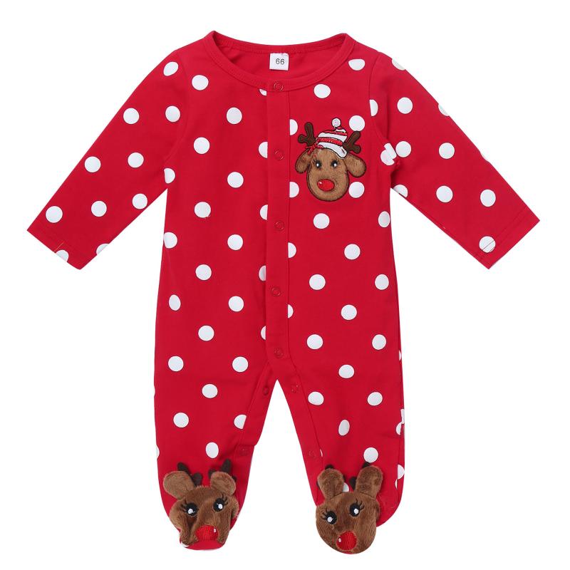 

Jumpsuits Elk Applique Baby Girls And Boys Clothes Infant Round Neck Long Sleeve Polka Dots Print Jumpsuit Romper Born Clothing, Blue