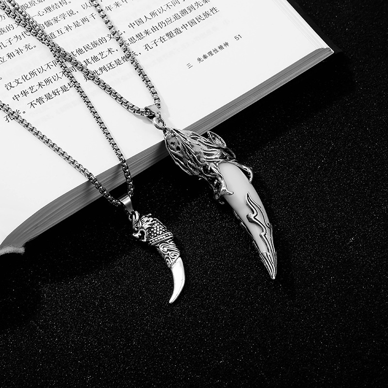 Necklace Stainless Steel Hip Hop Men's and Women's Fashion Wolf Tooth Pendant Clavicle Chain Accessories Sweater-image-718827424