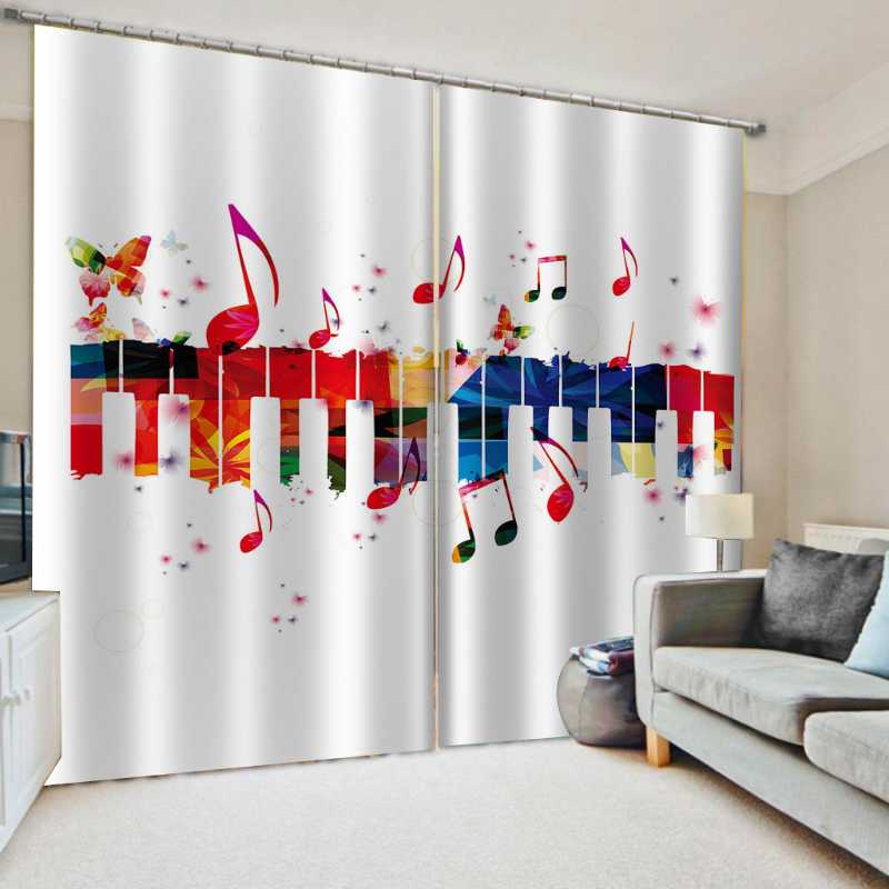 

Curtain & Drapes Creative Blackout Music Curtains For Living Room Bedroom Home Decoration White Backdrop Children Cortina, As pic