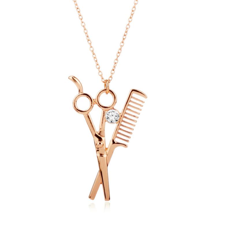 

Chains The Fashion Trend To Wash Cut Blown Comb Pendant Necklace Jewelry Hair Dryer Stylist Scissors, Silver