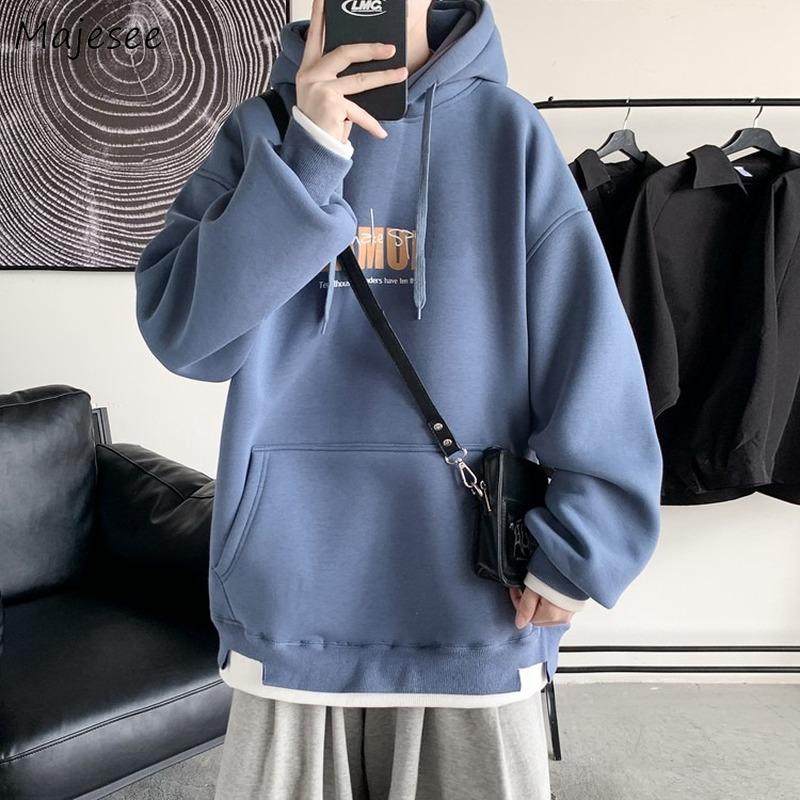 

Men's Hoodies & Sweatshirts Letter Men Loose Fake Two Pieces Pockets Fashion Hooded Spring Fall Casual Streetwear Teens Daily Outerwear, Black