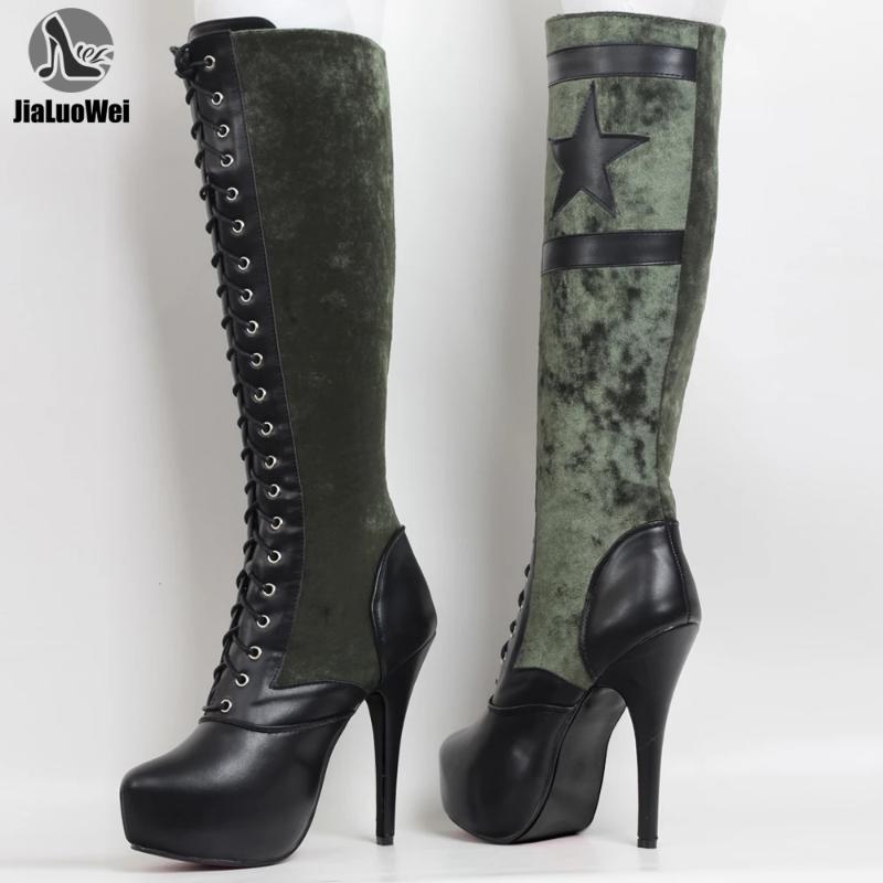 

Boots Women Knee-high 15CM Super High Heel Round Toe Platform Ladies Sexy Fetish, Black