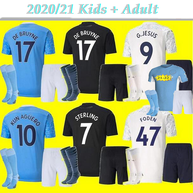 

2021 Adult and kids kits Manchester soccer jersey 20 21 22 G. JESUS CITY STERLING FERRAN DE BRUYNE KUN AGUERO football shirts MAN uniform, 20/21 kids home set