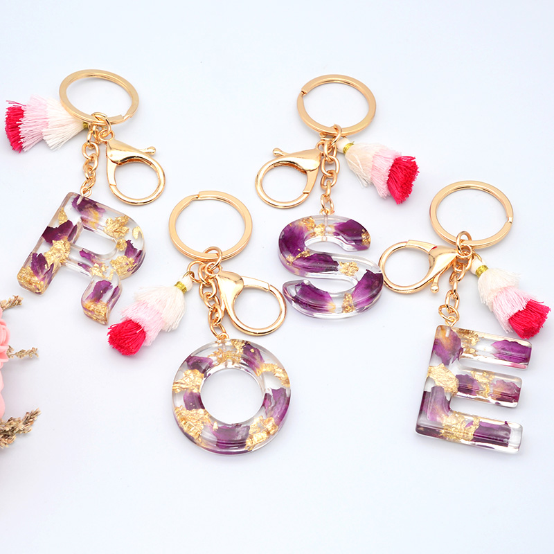 

Fashion Tassel Keychains For Keys Women Jewelry A-Z Letters Initial Resin Handbag Pendant Keychain Accessories Tassel Key Rings