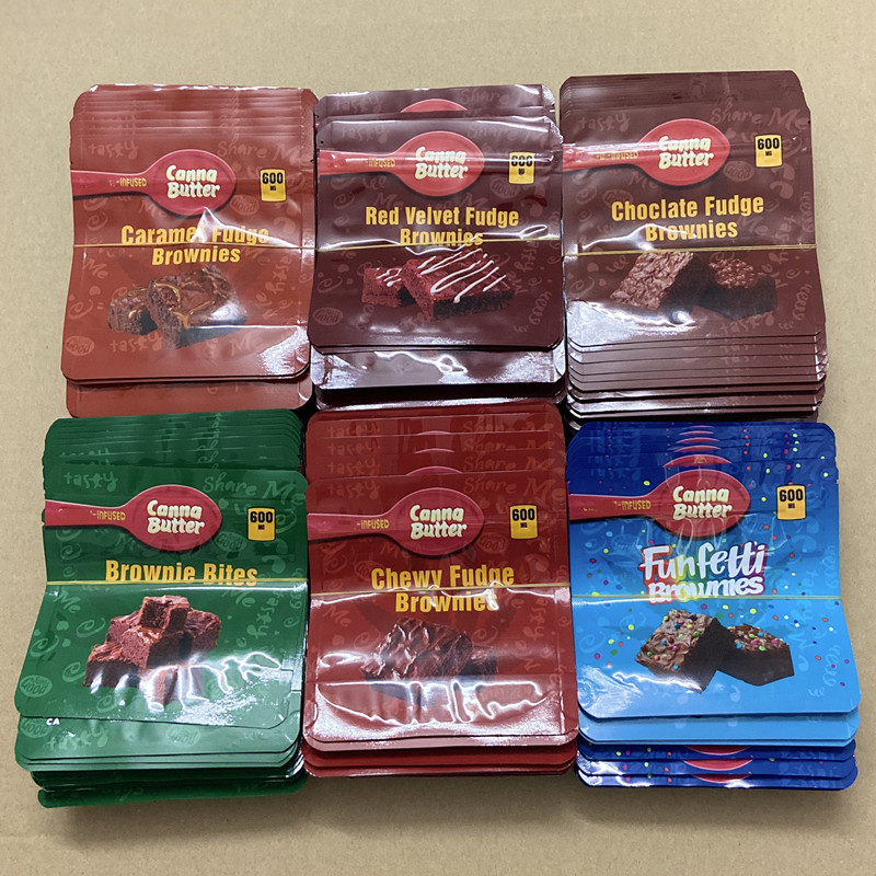 

Edible plastic packaging bag 600mg Canna butter choclate fudge brownies bites bags edibles mylar resealable Edibles