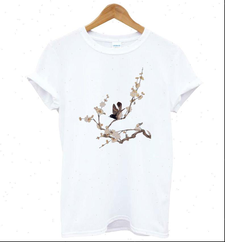 

flower bird print cotton casual women t shirts funny girl tee hipster drop ship kt 14, White