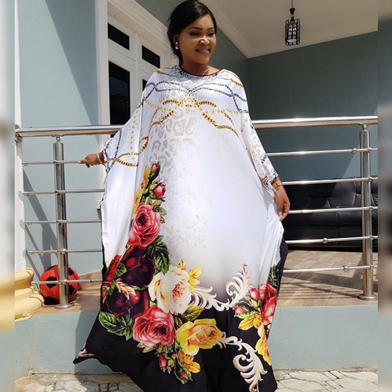 

Casual Dresses African Print es For Women Party Fashion Robe Design Plus Size Long Falbala Office Lady Africa Clothing 77KD, White