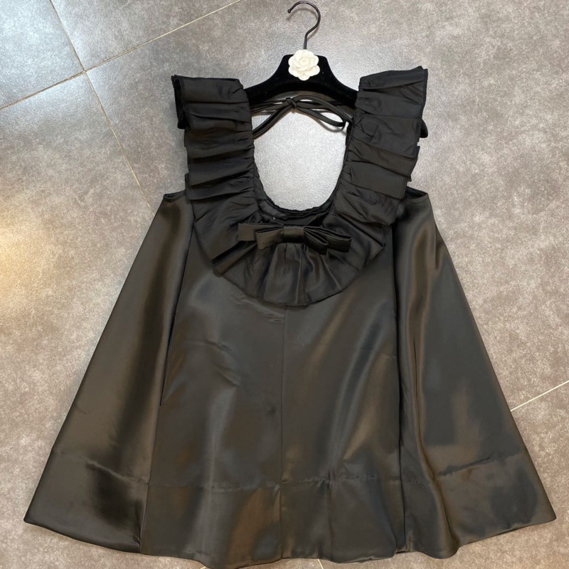 

Women Dress Fashion Spring Summer Ladies Solid Color Sleeveless Bowtie Sexy HR381 210525, Black