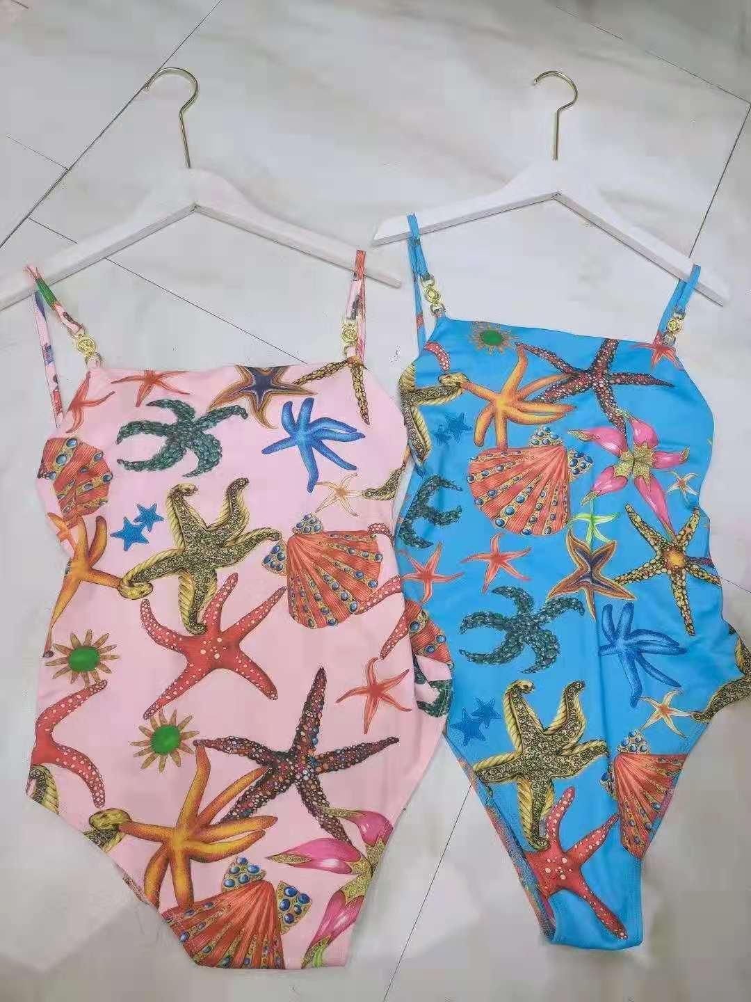 

Baroque style starfish print ladies one-piece swimsuit, Yellow