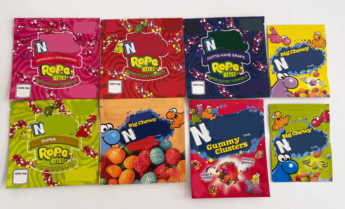 

In Stock rope Bites mylar bags 4 types empty Gummy package bag plastic smell proof baggie 600mg edible packaging co ok ie run tz Zipper mylar baggies