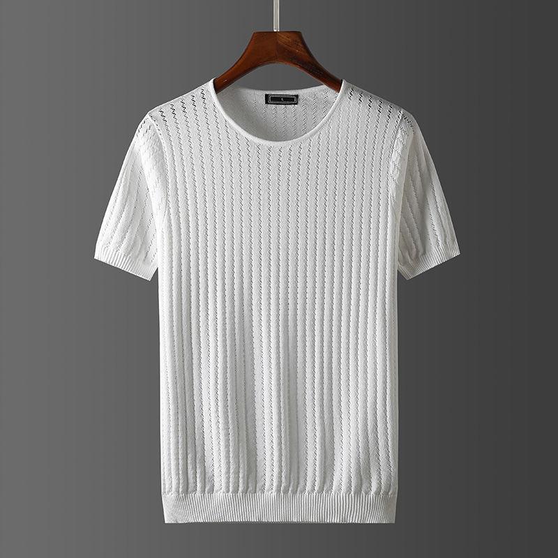 

Men's T-Shirts 2022 Summer T-shirt Solid Color Pullover Top Men Causal O-neck Male Ice Silk Breathable Tops Knitted Tees B96, White