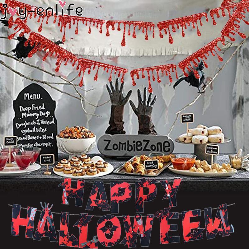

Party Decoration Happy Halloween Scary Bloody Banner Horror Red Blood Drop Garland Vampire Zombie Themed Hanging Decor Props